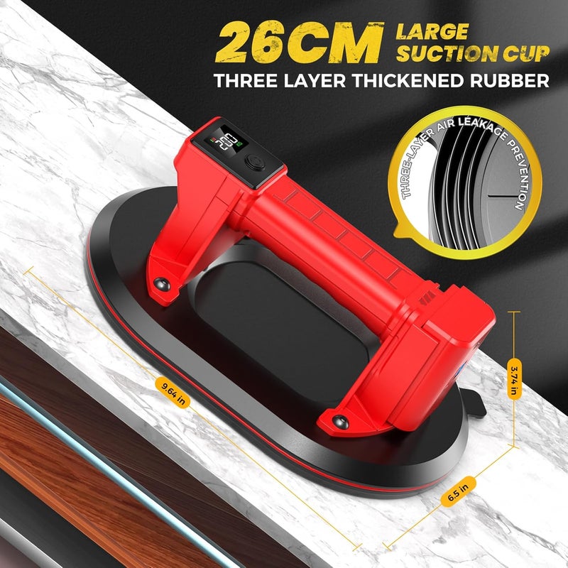Mtnte Electric Suction Cups for Glass, Tiles, Granite, Windows Lifting and Moving 440 lbs. Load Capacity 20V MAX Cordless Heavy Duty Vacuum Suction Cup Lifter - Image 5